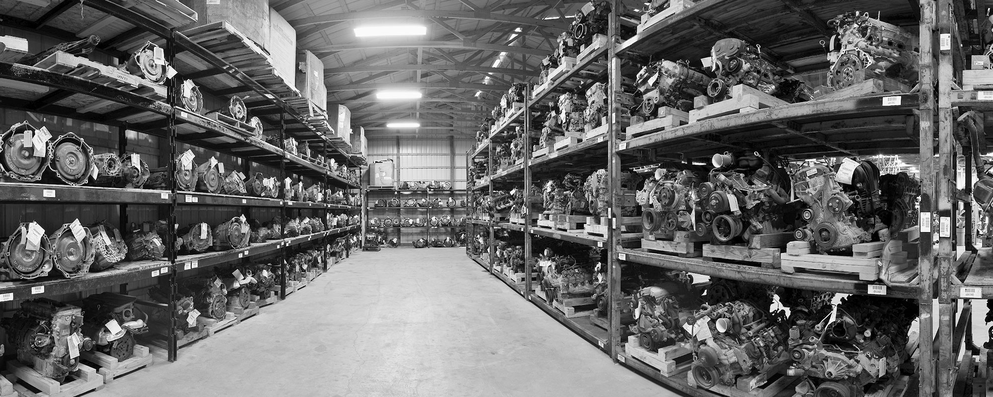 Used transmissions in the warehouse at Doug's Auto Recyclers in Coldwater, MI